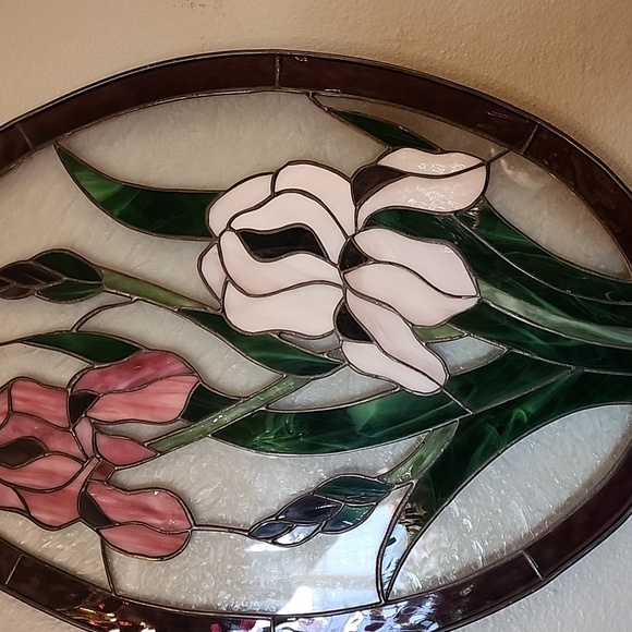 Vintage Stained Glass Wall Hanging Iris 16 W X 22 - Picture 6 of 6